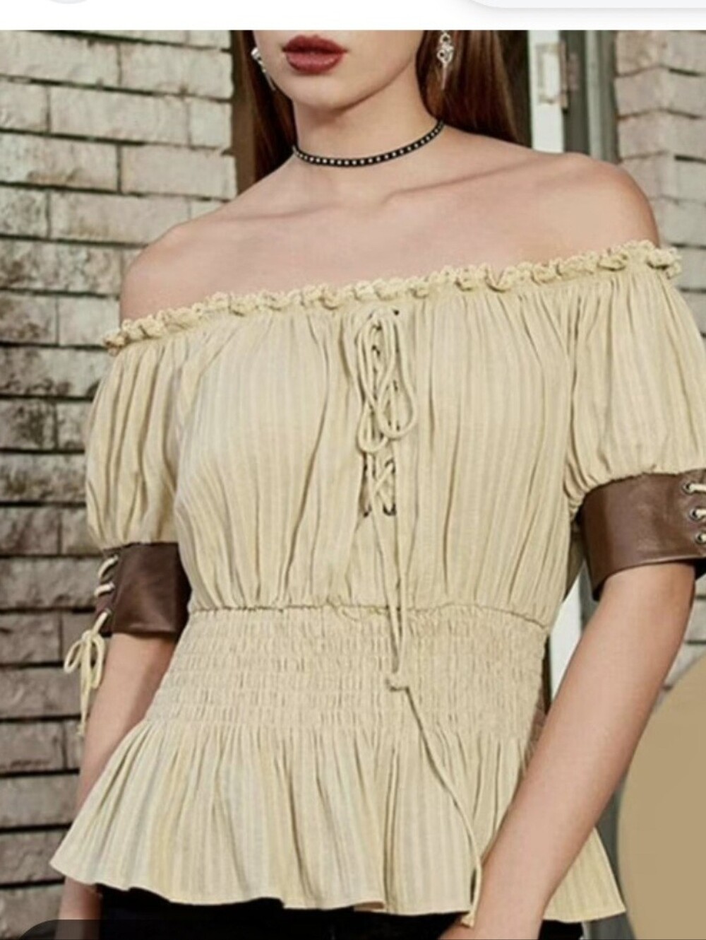 Belle Poque 2 XL Blouse Retro Steampunk Victorian Sleeve Off Shoulder Cosplay